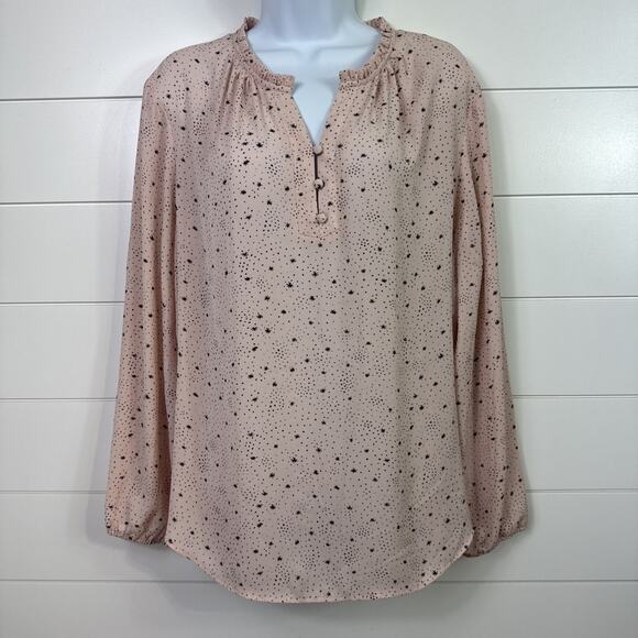 LOFT Outlet Star Print Long Sleeve Blouse Shirt Light Pink sz XL - Picture 1 of 7